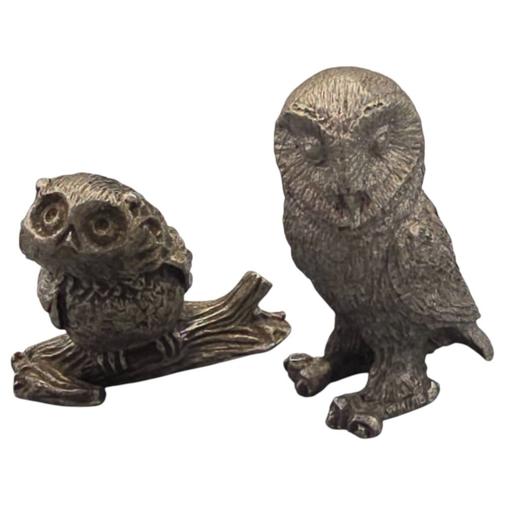 Vintage Lot Of 2 Pewter Owl Figurines Hallmark 1976 Little Gallery FP 119